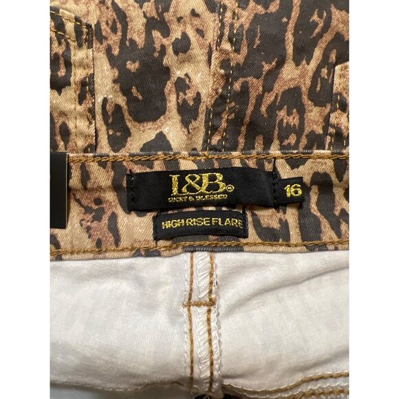 L&B Lucky Blessed Leopard High Rise Flare Jeans Faux Pearls Cheetah Sz 16 NWT - Picture 8 of 8
